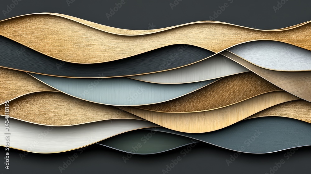 Aufkleber The image is a collage of different colored paper strips, arranged in a wavy pattern. The colors and textures of the paper create a sense of movement and depth