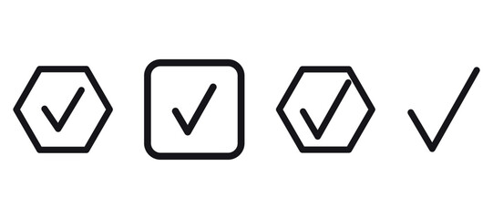 Set of simple checkmark / tick mark icons in various modern shapes.