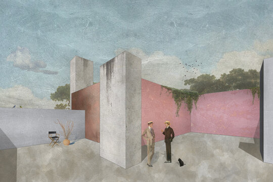 Walls That Whisper Light - Digital Collage Inspired by Mexican Modernist Studio
