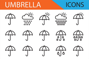 Minimalistic Umbrella and Rain Icons for Weather Applications and Designs