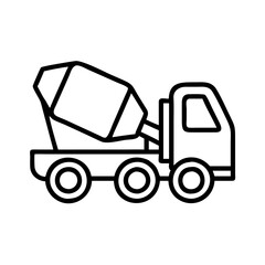 cement mixer truck line drawn vehicles. vector art - outline icon cement mixer truck, isolated transparent background