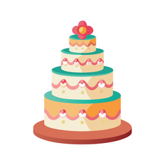 Colorful layered cake for wedding with floral decoration vector illustration isolated on white background