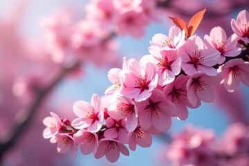 Fototapeta premium Dense cluster of sakura blossoms, vibrant color, cherry blossom, floral, background