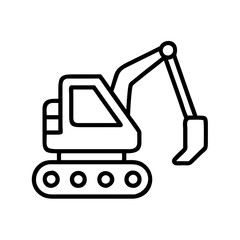 excavator line drawn vehicles. vector art - outline icon excavator, isolated transparent background
