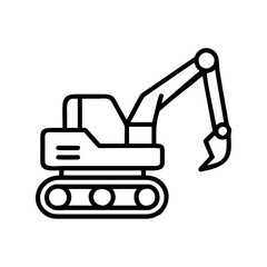 excavator line drawn vehicles. vector art - outline icon excavator, isolated transparent background