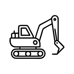 excavator line drawn vehicles. vector art - outline icon excavator, isolated transparent background
