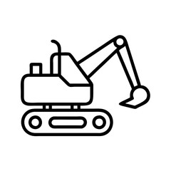 excavator line drawn vehicles. vector art - outline icon excavator, isolated transparent background