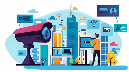 City Surveillance System Illustration with Modern Technology