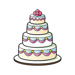  Cartoon Wedding Cake with Five Tiers on a white background