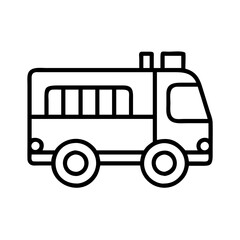 fire truck line drawn vehicles. vector art - outline icon fire truck, isolated transparent background