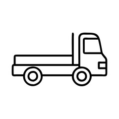 flatbed truck line drawn vehicles. vector art - outline icon flatbed truck, isolated transparent background