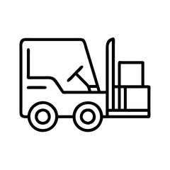 forklift line drawn vehicles. vector art - outline icon forklift, isolated transparent background