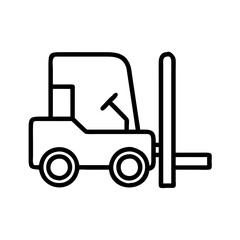 forklift line drawn vehicles. vector art - outline icon forklift, isolated transparent background