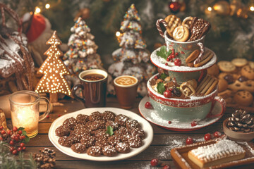 Fototapeta premium Decorated Christmas cookies on a festive table.