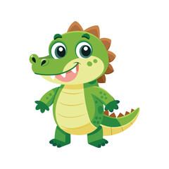 Fototapeta premium Cute cartoon alligator with big eyes and smile Vector illustration isolated on white background