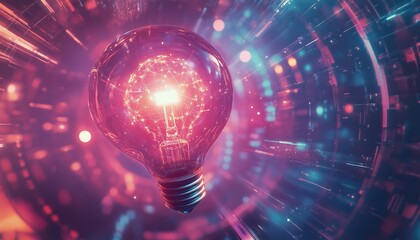 Innovative Digital Technology Converging To Illuminate The Future. Inspiring Creativity And Innovation In Business. Rendering A Bright Idea Spark.