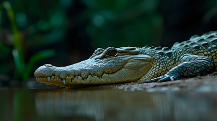 Fototapeta premium Closeup Of Crocodile By Water