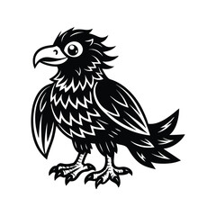 Obraz premium Cute cartoon bird with detailed feathers silhouette isolated on white background