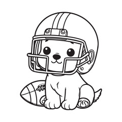 Cute Puppy Playing Football Coloring Page - Cartoon Dog in Helmet with Football