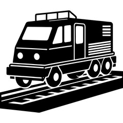 Silhouette of track repair train in black for railway maintenance service