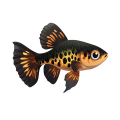 Fototapeta premium Whimsical black and gold fish illustration with unique spot patterns on a black background