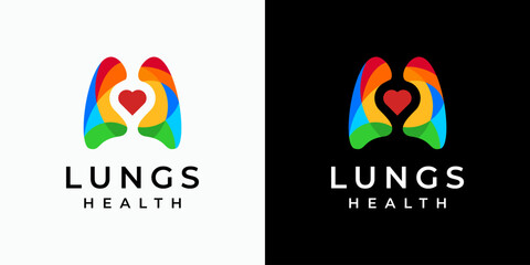 Colorful polygonal lung shape vector logo design with heart shape in modern, simple, clean and abstract style. Icon for business, health, science and personal branding.