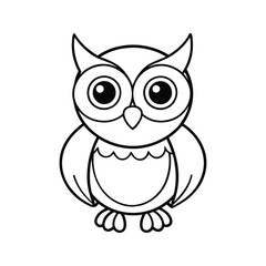 Cute cartoon owl with detailed feathers silhouette isolated on white background