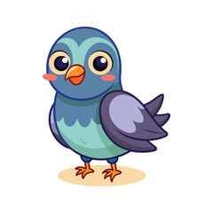 Cute cartoon pigeon character with big eyes vector illustration isolated on white background