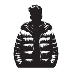Rugged Puffer Jacket silhouette, designed for outdoor adventures – Puffer Jacket illustration – Minimalist Puffer Jacket vector – Men's dress silhouette   © Vectorhub