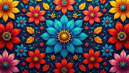 Intricate floral pattern, vibrant hues, repeating design, botanical, elegant, texture