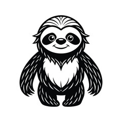 Obraz premium Cute cartoon sloth with detailed fur silhouette isolated on white background