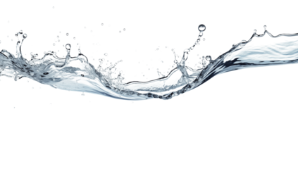 A clear image showcasing a dynamic splash of water against a stark transparent background with droplets visible png