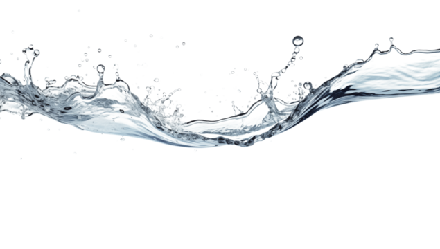 A clear image showcasing a dynamic splash of water against a stark transparent background with droplets visible png