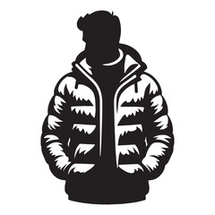 Stylish Puffer Jacket silhouette, ultimate cold-weather armor – Puffer Jacket illustration – Minimalist Puffer Jacket vector – Men's dress silhouette

