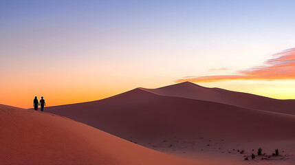Fototapeta premium Silhouette Of People On Sand Dunes At Sunset