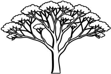 Obraz premium Vector Line Art Tree Illustration – Minimal Tree Clipart, Logo Icon Design on White Background