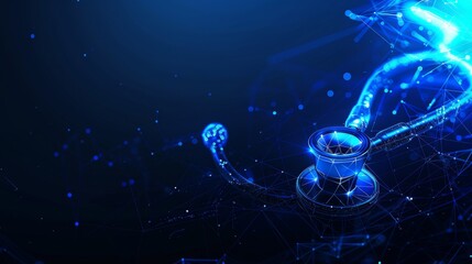 Abstract blue stethoscope illustration  wireframe design with dots and polygons for medical theme