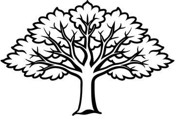 Obraz premium Vector Line Art Tree Illustration – Minimal Tree Clipart, Logo Icon Design on White Background