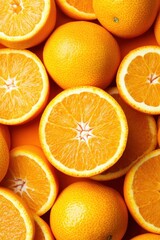 Fototapeta premium Vibrant Orange Citrus Fruit Composition, Fresh and Juicy Slices on Bright Backdrop, Top Down View, Healthy Eating Concept, Natural Light, Studio Shot