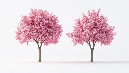Fototapeta premium Two pink flowering trees with white background (2)