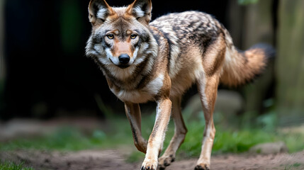 Fototapeta premium Alert Coyote Walking Through Meadow