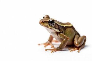 Obraz premium Small brown frog on pure white, showing texture, earth tone, wildlife photography, animal