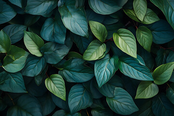 Green leaves background, with dark green and blue colors.