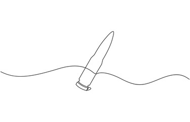 Single continuous line drawing of a bullets. One continuous line drawing of cartridge, Continuous line military bullet single line vector shot bullet military bullet icon drawn one line vector.