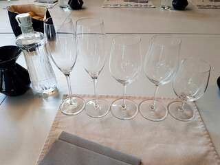 Sommelier preparing different wine glasses for wine tasting in Hungary