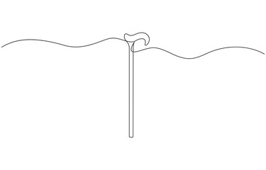 Walking stick continuous one line drawing, Elegant walking stick illustration hand drawn outline vector, Ornate walking stick illustration.
