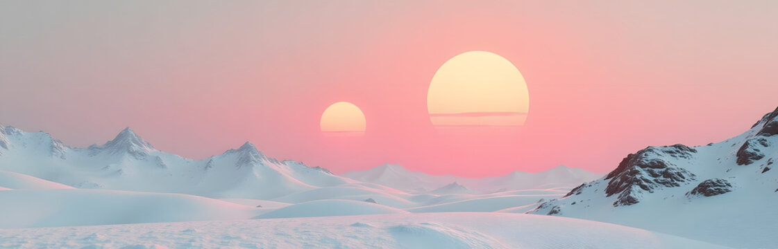Minimalist sci fi landscape with twin suns for Star Wars Day background_00001_