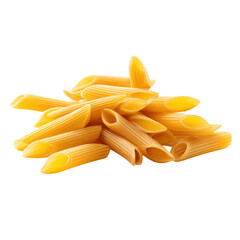 A pile of uncooked penne pasta showcasing its grooved surface and distinctive tubular shape.