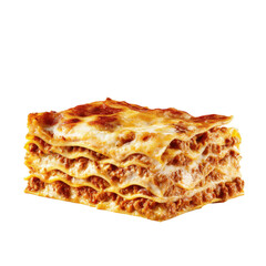 A delicious slice of lasagna, featuring layers of pasta, meat, and cheese, showcasing a rich and savory texture.