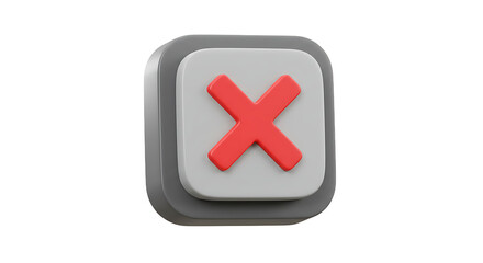 Fototapeta premium A rendered image of a red x mark on a gray and white square button on a black background space filler